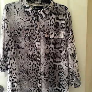 COPY - Lane Bryant Animal Print Button Down Blouse Button Cuffs Collard Shirt S…